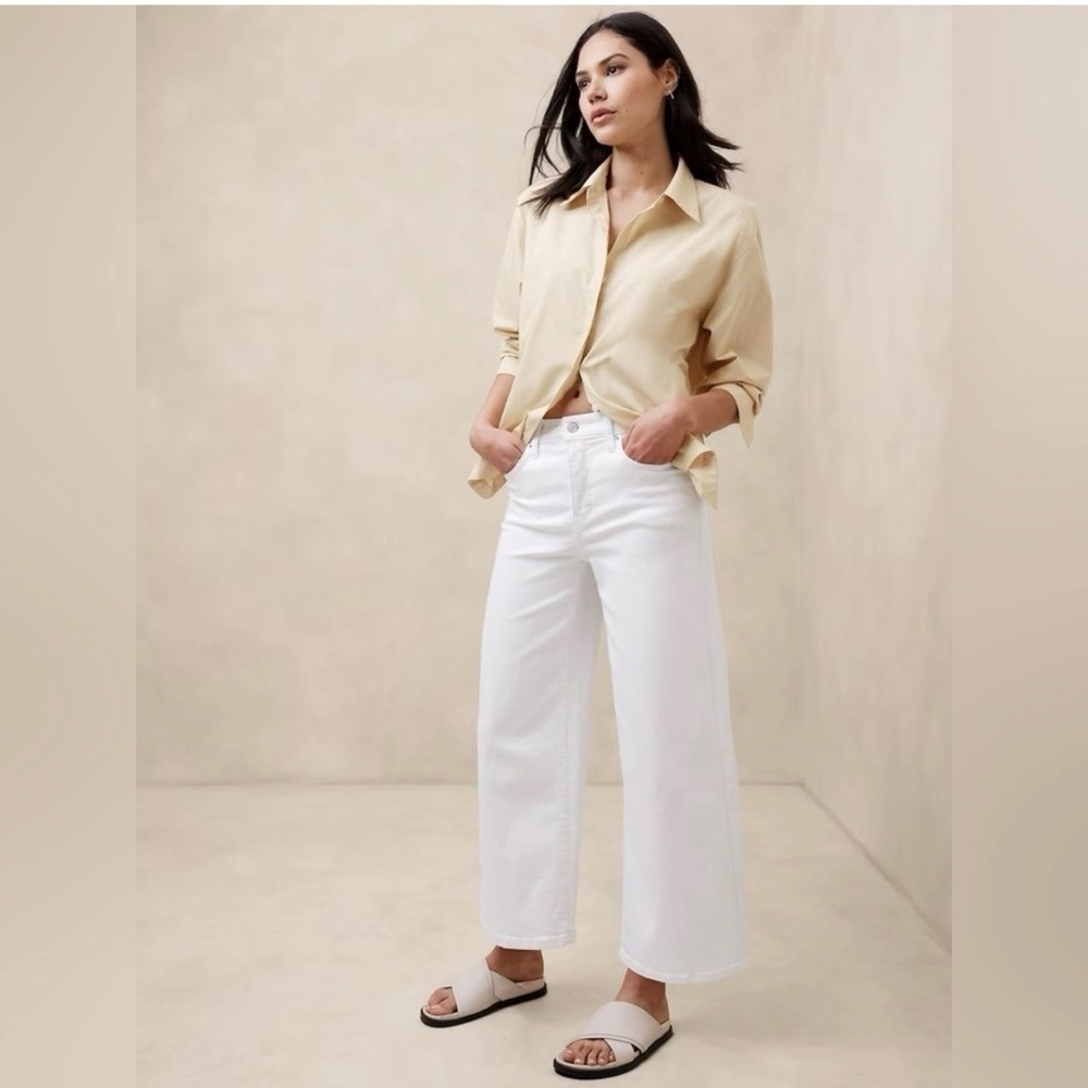 Banana Republic White Wide-Leg Cropped Jeans